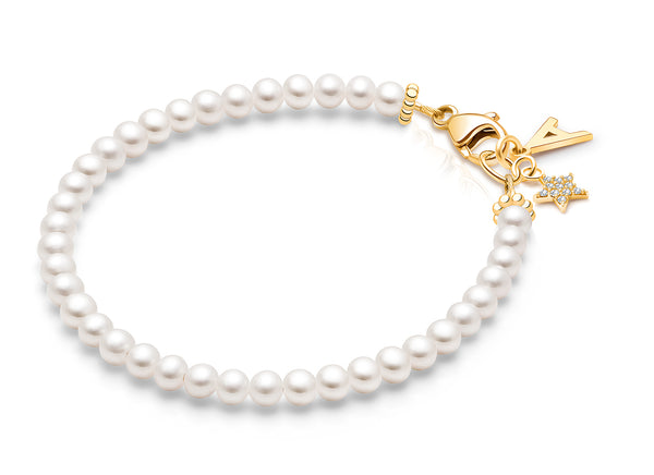 3mm Cultured Pearls, Baby/Children’s Beaded Bracelet for Girls – 14K Gold