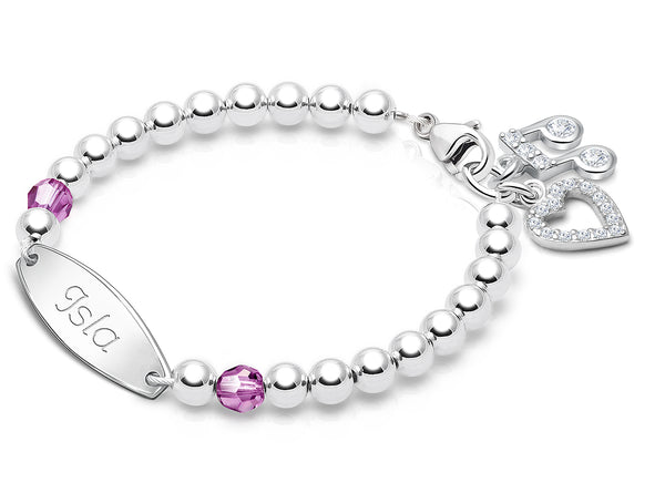 Tiny Blessings Birthstone, Baby/Children’s Engraved Bracelet for Girls – Sterling Silver