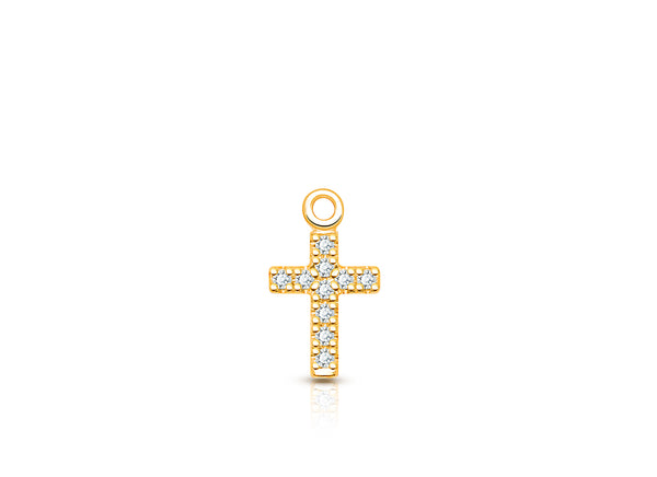 Cross – Modern Diamond Pavé Baby/Children’s Individual Charm (Add to Your Existing Bracelet or Necklace) – 14K Gold