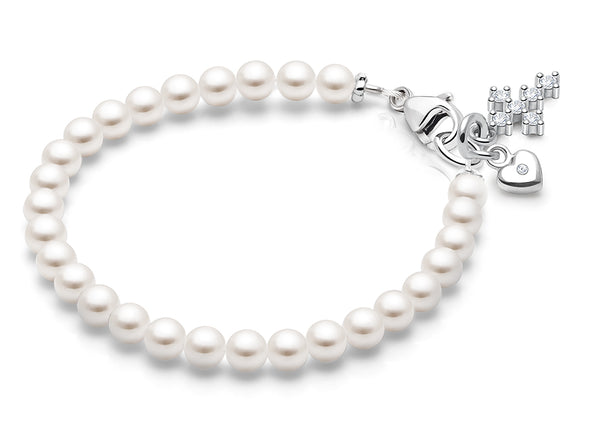 4mm Cultured Pearls, Christening/Baptism Baby/Children’s Beaded Bracelet for Girls – Sterling Silver