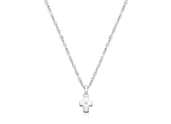 Forever in Faith Cross with Genuine Diamond, Communion Children’s Necklace for Girls – 14K White Gold