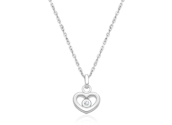 Sacred Heart with Genuine Diamond, Children’s Necklace for Girls – 14K White Gold
