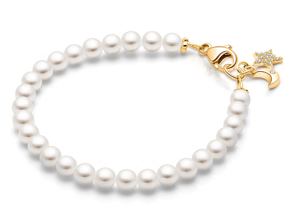 4mm Cultured Pearls, Teen’s Beaded Bracelet for Girls – 14K Gold