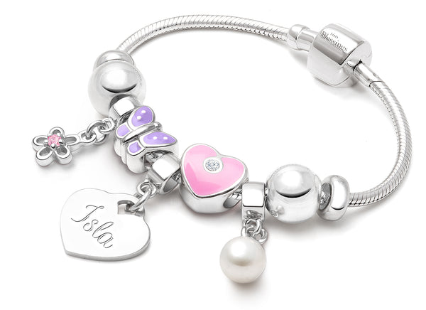 Adoré™ 7 Charm Starter Set, Baby/Children’s Engraved Charm Bracelet for Girls – Sterling Silver