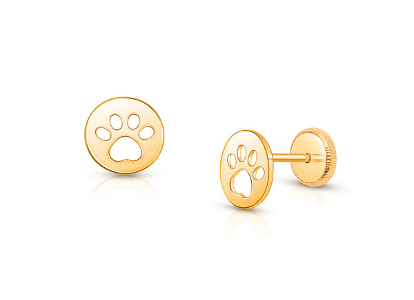 Paw Print, Baby/Children’s Earrings, Screw Back – 14K Gold