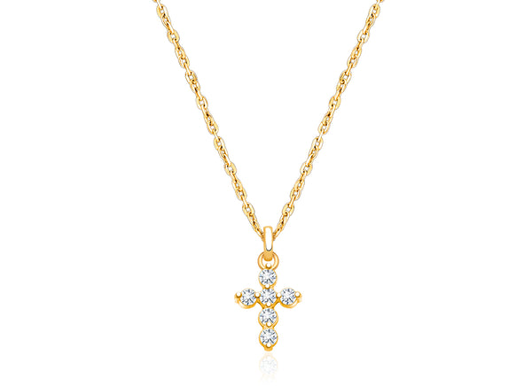 Glory & Grace Cross with Genuine Diamonds, Communion Children’s Necklace for Girls – 14K Gold