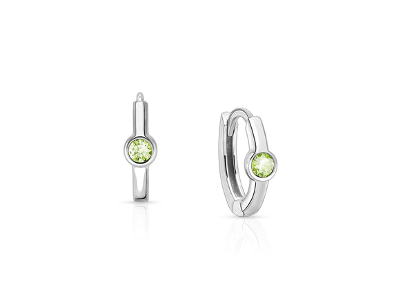 August Birthstone 9mm Huggie Hoops, Swarovski® Crystal Baby/Children’s Earrings – Sterling Silver