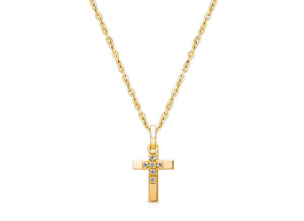 Pure Faith, Cross Duo Children’s Necklace for Teens – 14K Gold