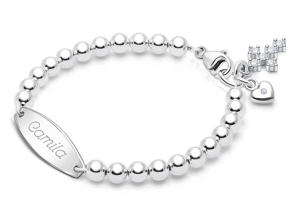 4mm Tiny Blessings Beads, Christening/Baptism Baby/Children’s Engraved Bracelet for Girls – Sterling Silver