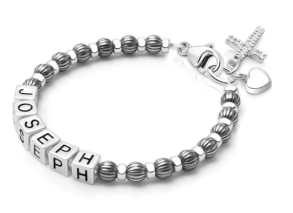 Boy’s Oxidized Silver, Baby/Children’s Name Bracelet – Sterling Silver