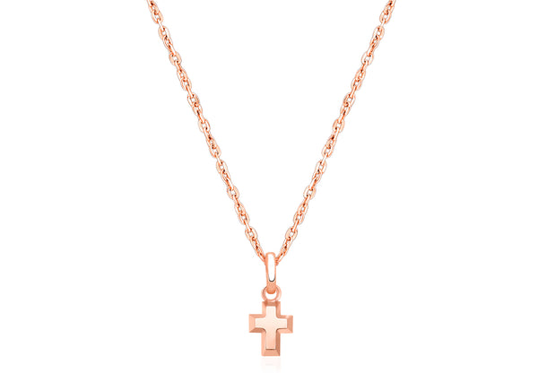 Simple Cross, Teeny Tiny Communion Children’s Necklace for Girls – 14K Rose Gold