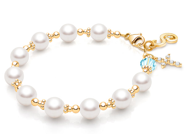 Celestial Pearls, First Holy Communion Rosary Bracelet for Girls – 14K Gold