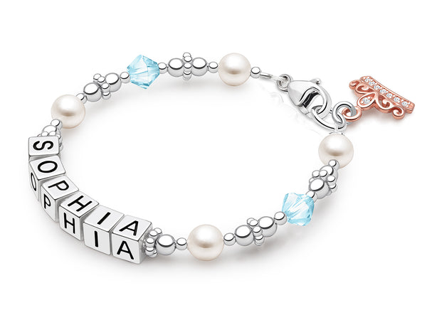 Diamonds & Pearls, Teen’s Name Bracelet for Girls – Sterling Silver