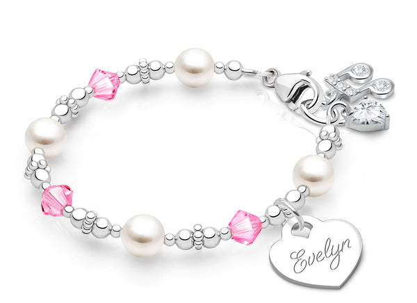 Diamonds & Pearls, Teens Beaded Bracelet for Girls (INCLUDES Engraved Charm) – Sterling Silver