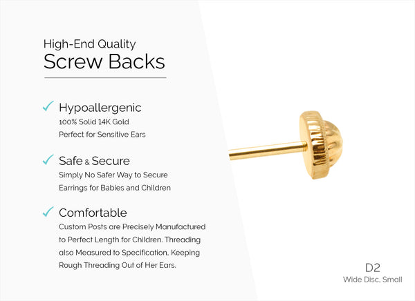 Earring Back (D2) Wide Disc, Small Screw Back – 14K Gold