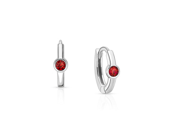 Birthstone 9mm Huggie Hoops, Swarovski® Crystal (All 12 Birthstones Available) Baby/Children’s Earrings – Sterling Silver