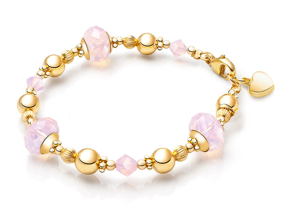 Gia™ Sweet Rose, Pink Opal Baby/Children’s Beaded Bracelet for Girls – 14K Gold