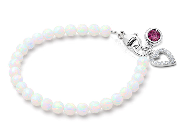 4mm Opals, Lab Created White Opal Baby/Children’s Beaded Bracelet for Girls – Sterling Silver
