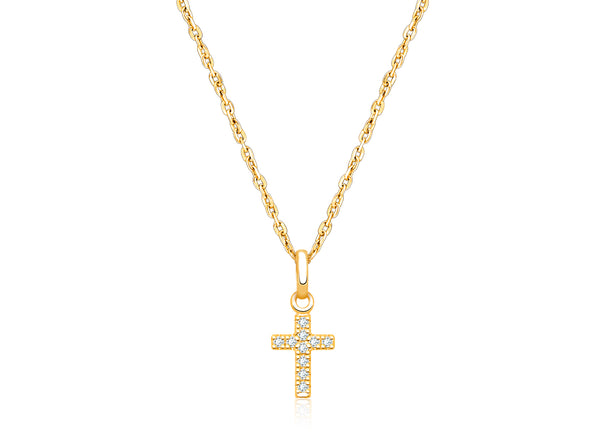 Divine Light, Cross with Genuine Diamonds Communion Children’s Necklace for Boys – 14K Gold
