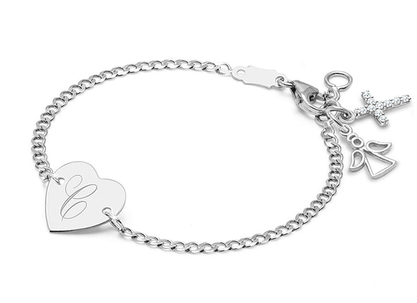 Heart of Gold, Christening/Baptism Baby/Children’s Engraved ID Bracelet for Girls – 14K White Gold