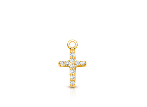 Cross – Modern Pavé CZ Baby/Children’s Individual Charm (Add to Your Existing Bracelet or Necklace) – 14K Gold