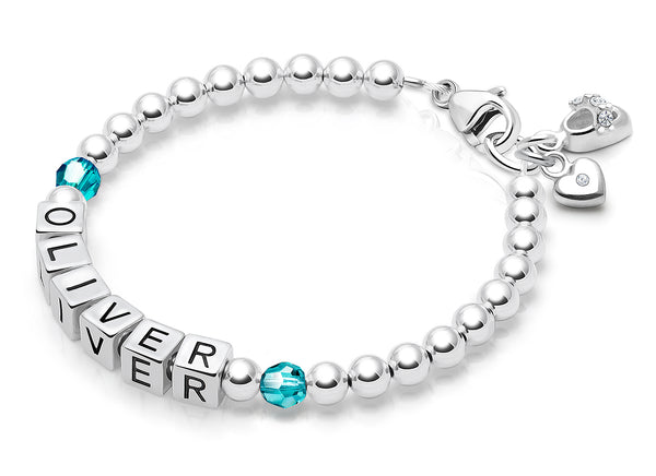Tiny Blessings Birthstone, Baby/Children’s Name Bracelet for Boys – Sterling Silver