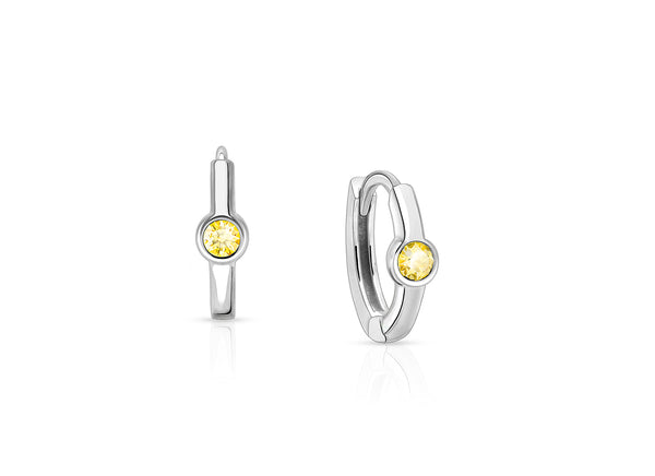 November Birthstone 9mm Huggie Hoops, Swarovski® Crystal Baby/Children’s Earrings – Sterling Silver