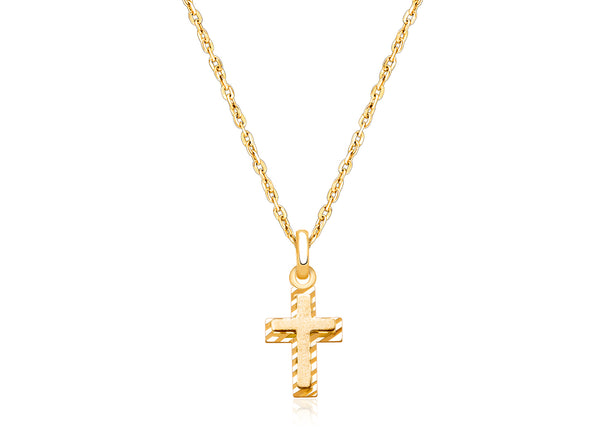 Beautifully Beveled Cross, Children’s Necklace for Girls – 14K Gold