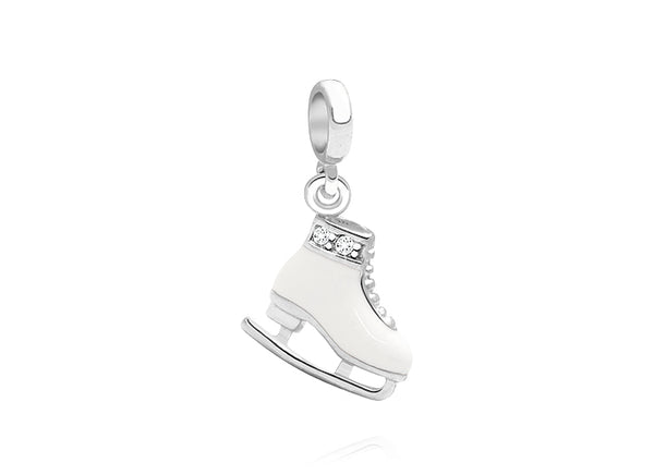 Ice Princess, Sterling Silver Ice Skate with White Enamel and CZ’s – Children’s Adoré™ Dangle Charm