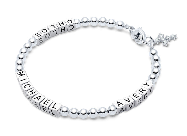4mm Tiny Blessings Beads, Mother’s Bracelet for Women (Personalize with Up To 3 Children’s Names) – Sterling Silver