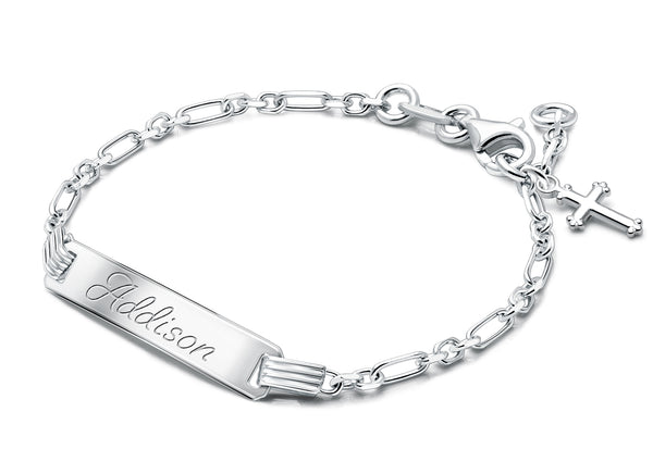 Modern Bar, Christening/Baptism Baby/Children’s Engraved ID Bracelet for Girls – Sterling Silver