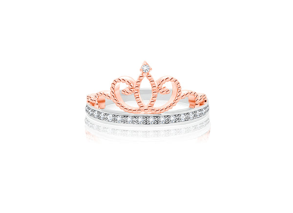 Rosabella™ Princess, Clear CZ Crown, Children’s Two-Tone Ring for Girls – Sterling Silver