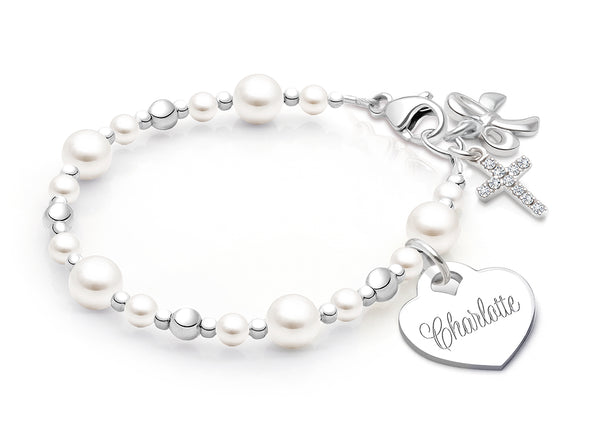 Little Lady, Christening/Baptism Baby/Children’s Beaded Bracelet for Girls (INCLUDES Engraved Charm) – Sterling Silver