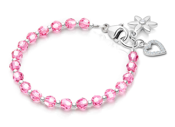 Birthstone Crystal, Baby/Children’s Beaded Bracelet for Girls (All 12 Birthstones Avail) – Sterling Silver
