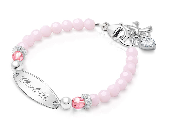 tB® Signature Crystal™ Sweet Pink Baby/Children’s Engraved Bracelet for Girls – Sterling Silver