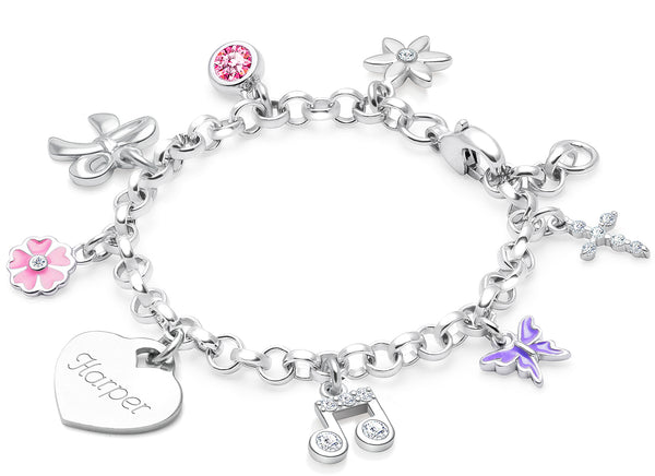 Design Your Own Christening/Baptism Baby/Children’s Classic Charm Bracelet for Girls (INCLUDES Engraved Charm) – Sterling Silver