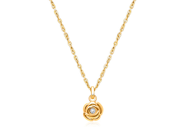 Blushing Rose, Clear CZ Teen’s Necklace for Girls – 14K Gold