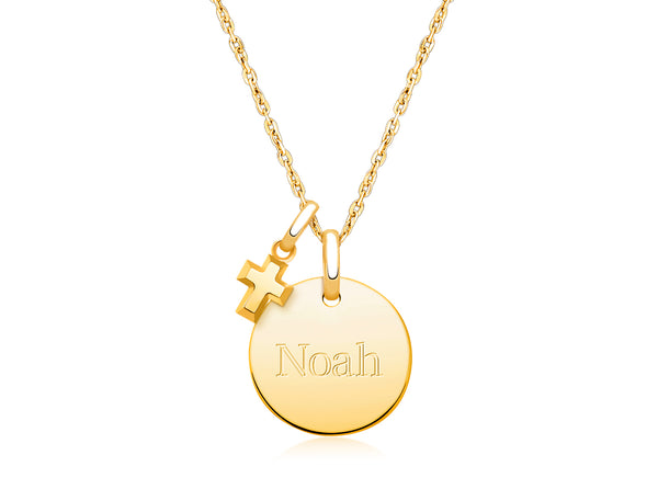 14K Gold Baby Round, Engraved Children’s Necklace for Boys (FREE Personalization) – 14K Gold