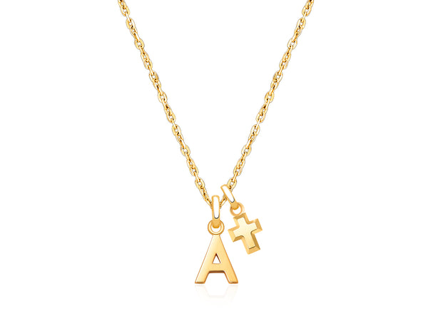 Modern Initial, Christening/Baptism Personalized Children’s Necklace for Boys (Includes Religious Charm) – 14K Gold