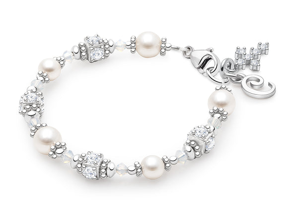 Crowned in Heaven, First Holy Communion Beaded Bracelet for Girls – Sterling Silver