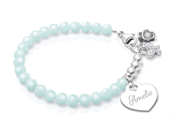 tB® Signature Crystal™ Trademark Blue, Baby/Children’s Beaded Bracelet for Girls (INCLUDES Engraved Charm) – Sterling Silver