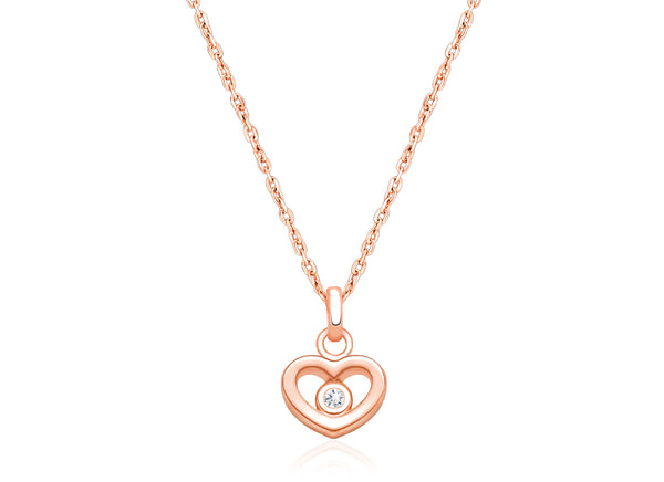 Sacred Heart with Genuine Diamond, Children’s Necklace for Girls – 14K Rose Gold