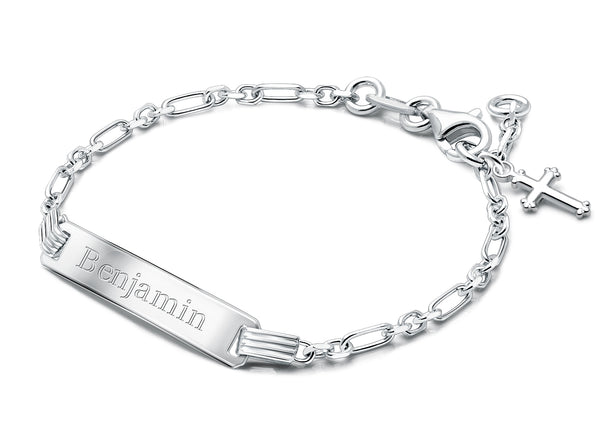 Modern Bar, Christening/Baptism Baby/Children’s Engraved ID Bracelet for Boys – Sterling Silver