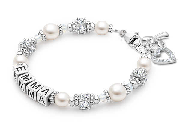 Crowned in Heaven, First Holy Communion Name Bracelet for Girls – Sterling Silver