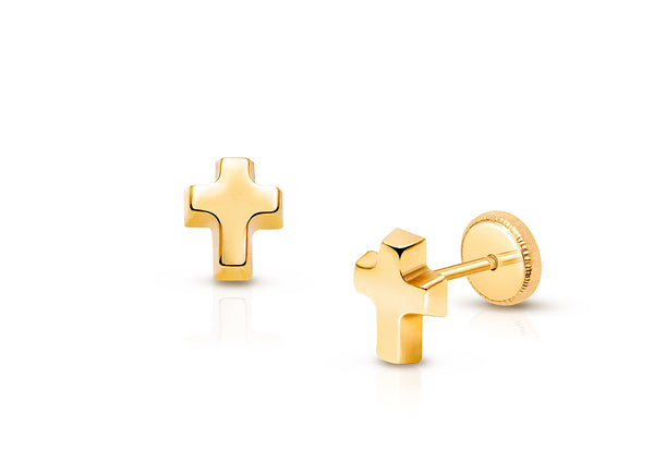 Simple Cross Earring, Christening/Baptism Baby/Children’s Earrings, Screw Back – 14K Gold