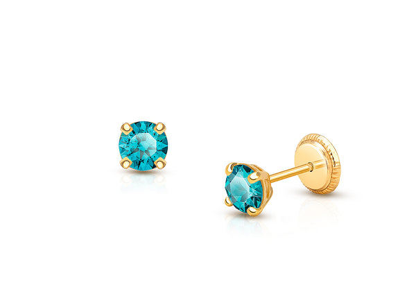 December Birthstone Studs, 4mm Swarovski® Crystal Baby/Children’s Earrings, Screw Back – 14K Gold