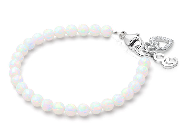 4mm Opals, Lab Created White Opal Teen’s Beaded Bracelet for Girls – Sterling Silver