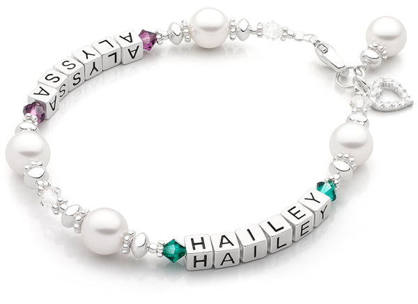 Diamonds & Pearls, Mother’s Bracelet for Women (Personalize with Up To 3 Children’s Names) – Sterling Silver