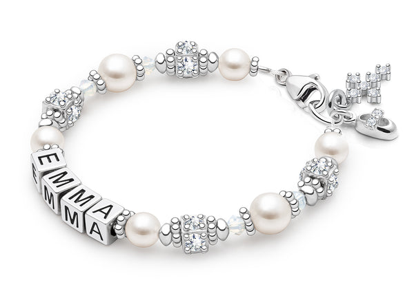 Crowned in Heaven, Christening/Baptism Baby/Children’s Name Bracelet for Girls – Sterling Silver