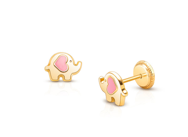 Baby Elephant, Baby/Children’s Earrings, Screw Back – 14K Gold